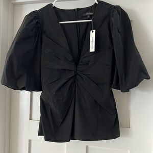 Olivaceous Black Low Cut Balloon Sleeve Blouse Size L NWT